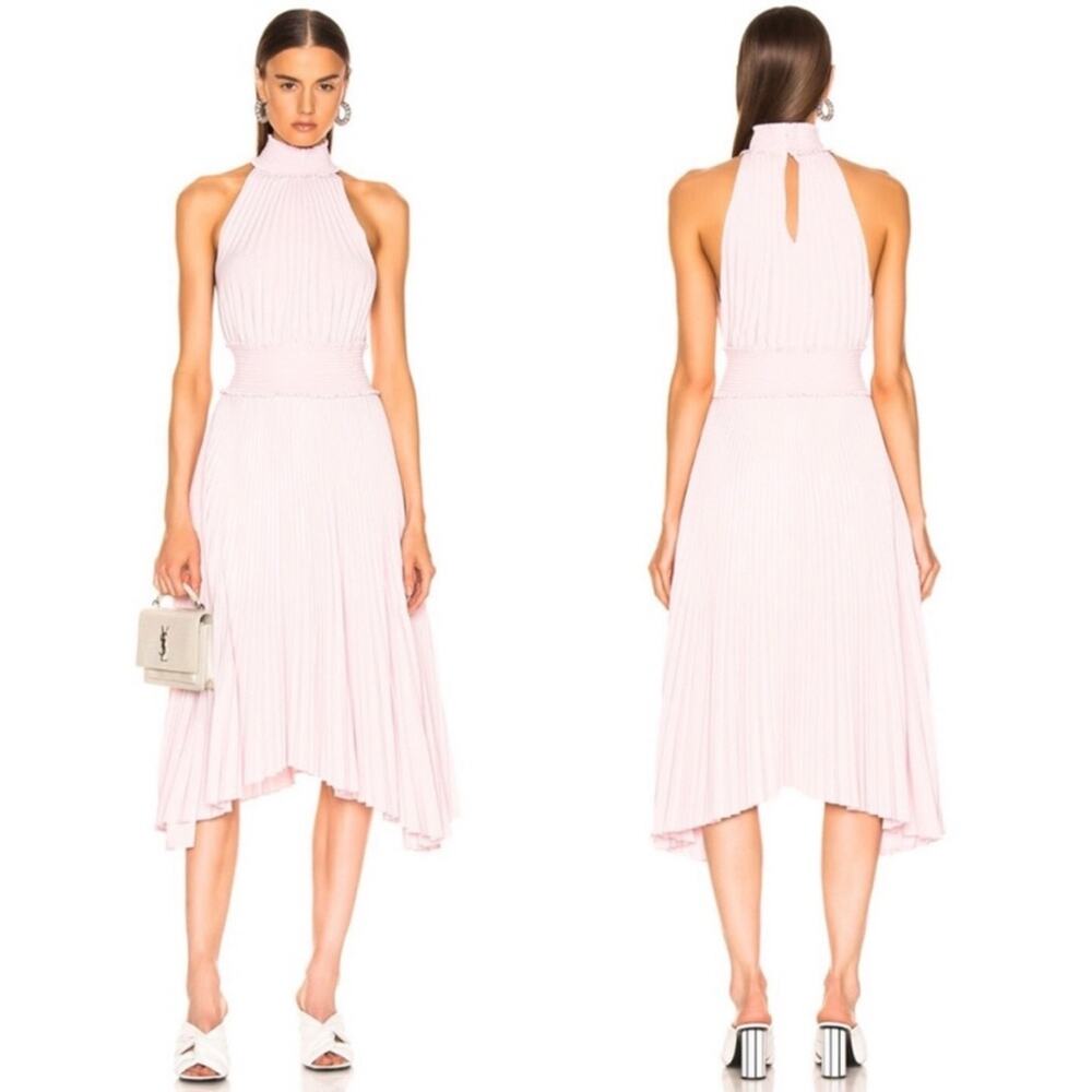 A.L.C. Renzo B Sleeveless Smocked Pleated Midi Dress in Pale Pink Size 12